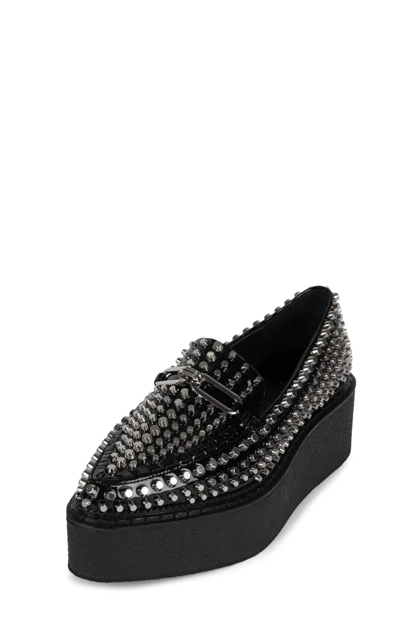 Shop Jeffrey Campbell CHOUX-ST Blackcrinklepatentsilver